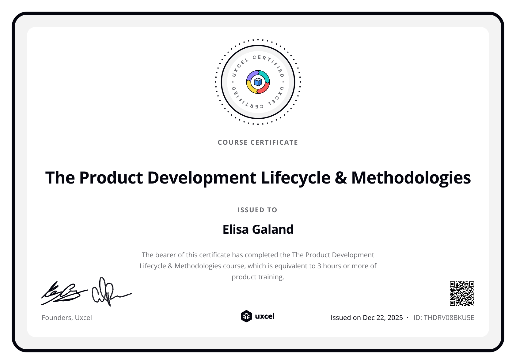 Elisa Galand's certificate